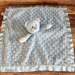 Baby Starter Blue Teddy Bear Rattle Lovey Security Blanket Hugs & Kisses Satin